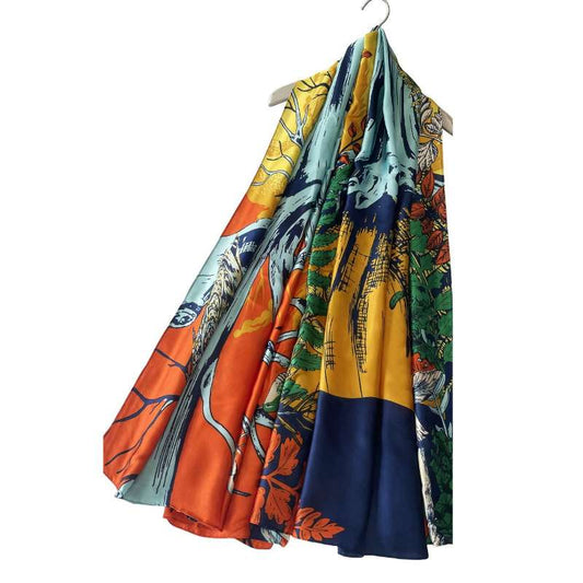 Vibrant Orange Woodland Silk Scarf